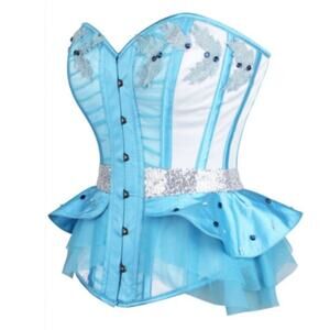 NWT Corset Story Blue Silver Overbust Corset Ren Fair Cosplay Top Size UK8 US4